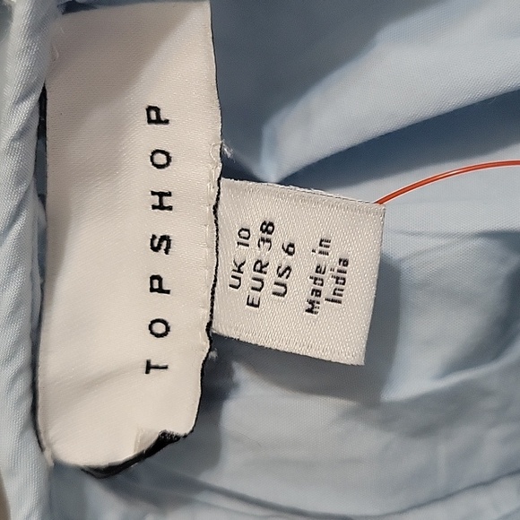 Topshop Shirred Poplin Off The Shoulder Blouse in Blue Size 6 - Picture 9 of 10